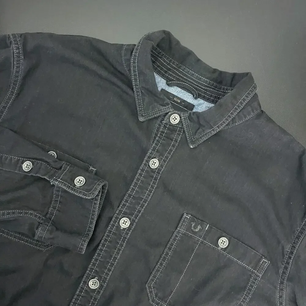 True Religion Heritage‎ Shirt Mens 2XL Black Button Up Long Sleeve Workwear
